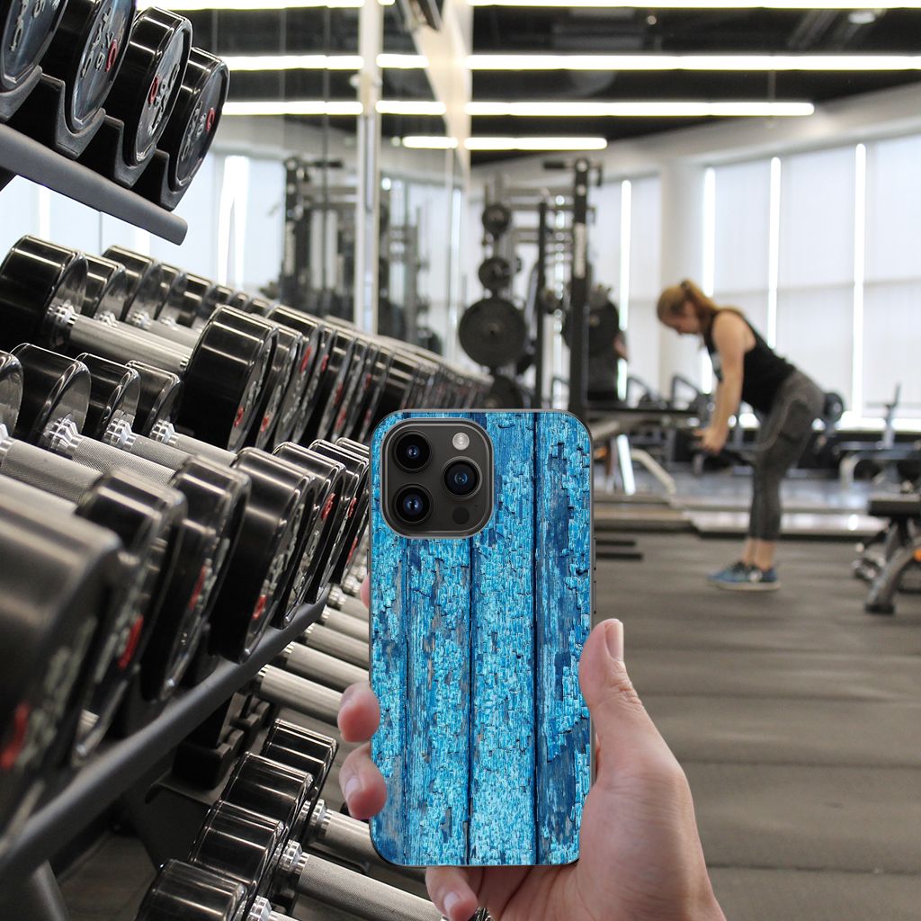 iPhone 15 Pro Max Houten Print Telefoonhoesje Wood Blue B2C Telecom