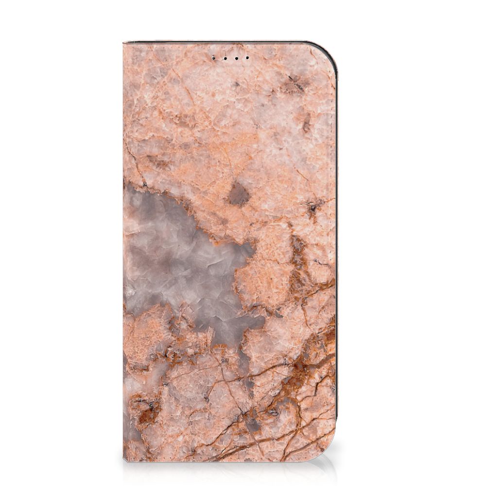 iPhone 15 Pro Max Standcase Marmer Oranje met prachtig marmerontwerp, biedt stijl en bescherming voor je telefoon.