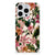 iPhone 15 Pro Max TPU Case Flowers met paarswitte bloemen en groene bladeren voor een sierlijke uitstraling.