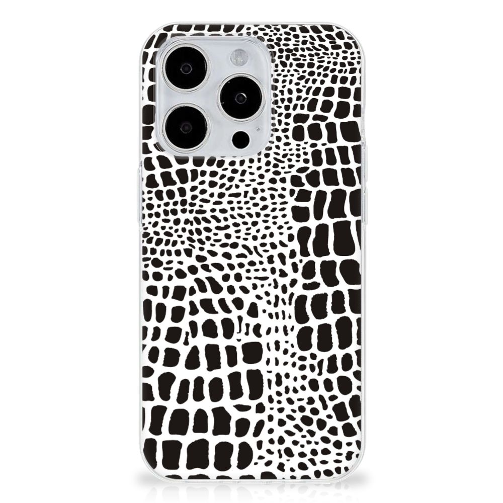 iPhone 15 Pro Max TPU Hoesje Slangenprint met een stijlvolle zwarte en witte slangenprint đ.