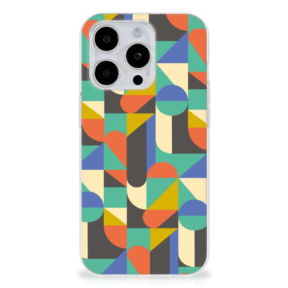 iPhone 15 Pro Max TPU bumper Funky Retro design met kleurrijke geometrische patronen. 🎨