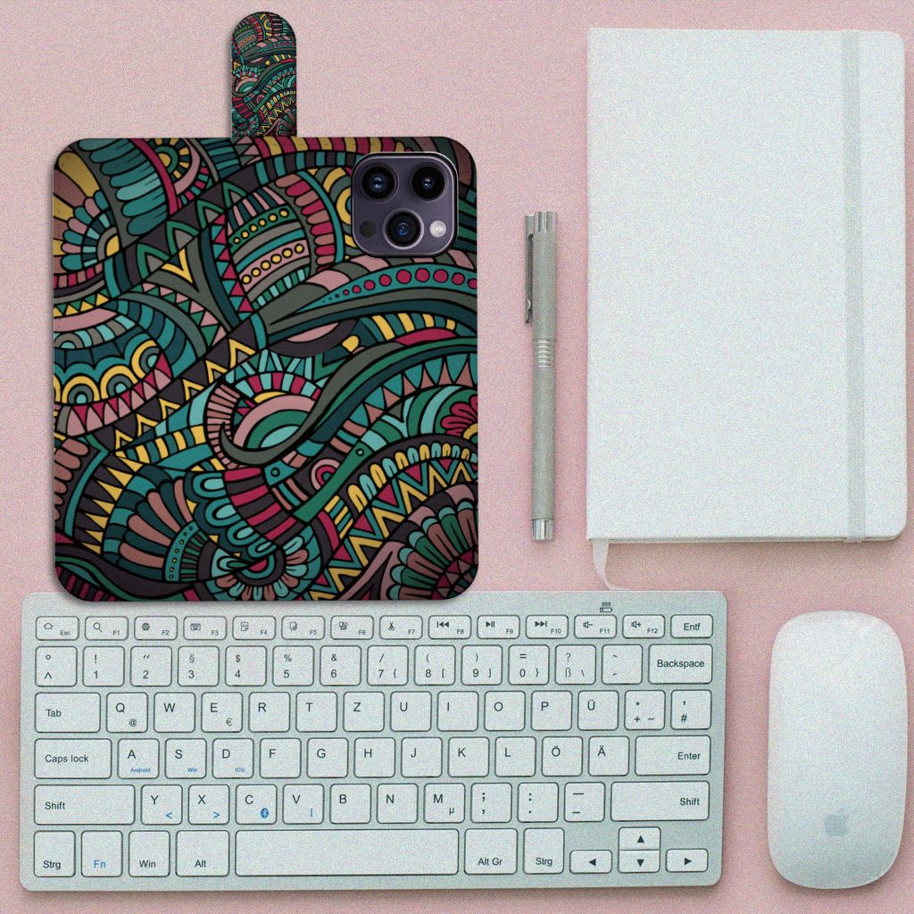 iPhone 15 Pro Max Telefoon Hoesje Aztec kleurrijk design bovenaanzicht