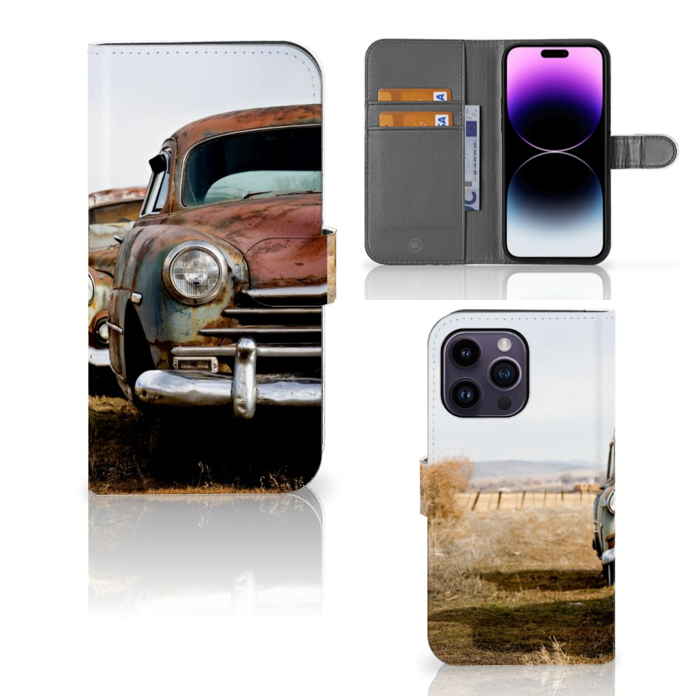 iPhone 15 Pro Max Telefoonhoesje met foto Vintage Auto met ruimte voor 3 pasjes