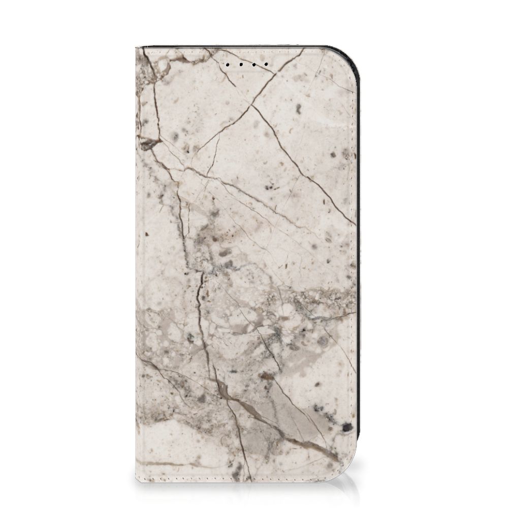 iPhone 15 Pro Standcase Marmer Beige met een elegant en artistiek marmerdesign in beige en grijs.
