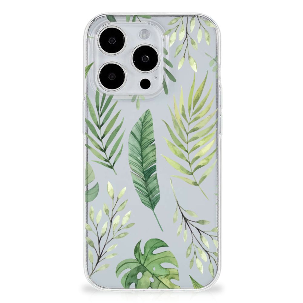 iPhone 15 Pro TPU Case Leaves met een frisse bladerenprint en een fraaie groene uitstraling đŋ