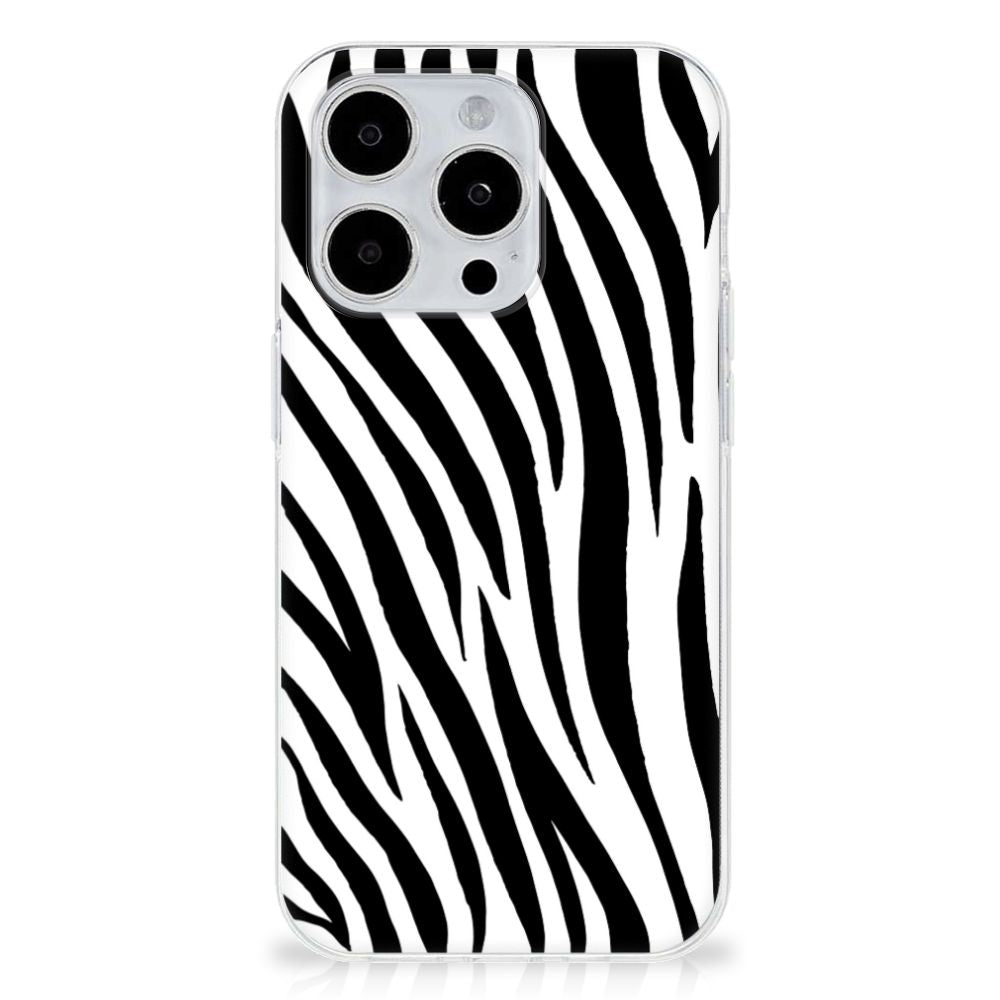 iPhone 15 Pro TPU Hoesje Zebra zwart witte strepen achterkant