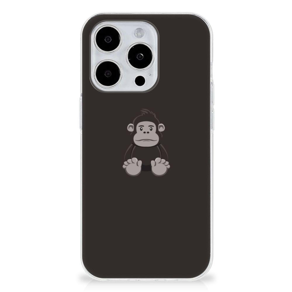 iPhone 15 Pro Telefoonhoesje met Naam Gorilla met schattig gorilla design op een transparant rubber hoesje.