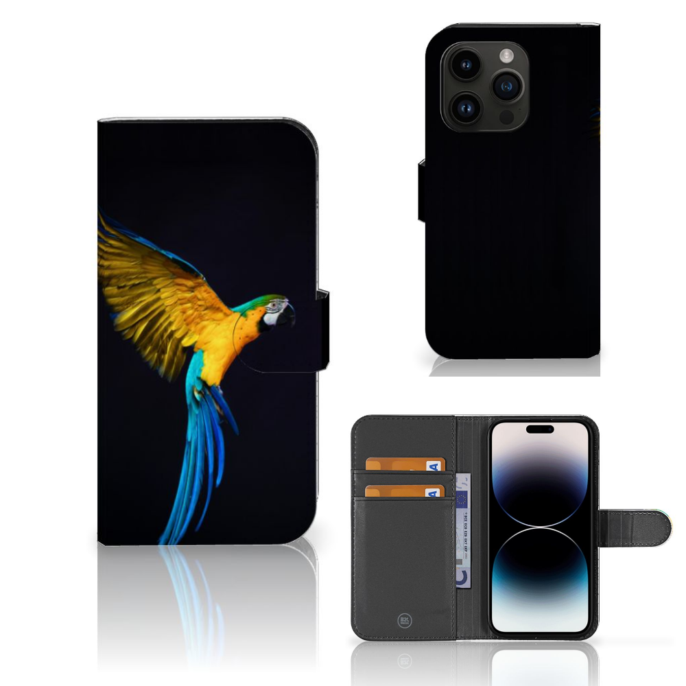 iPhone 15 Pro Telefoonhoesje met Pasjes Papegaai boekhoesje papegaai aanzicht