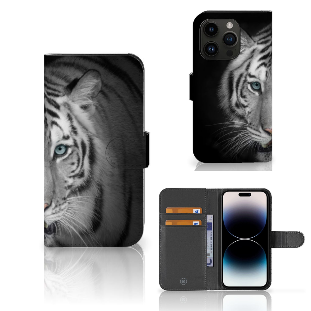iPhone 15 Pro Telefoonhoesje met Pasjes Tijger met afbeelding van een indrukwekkende witte tijger 🐅