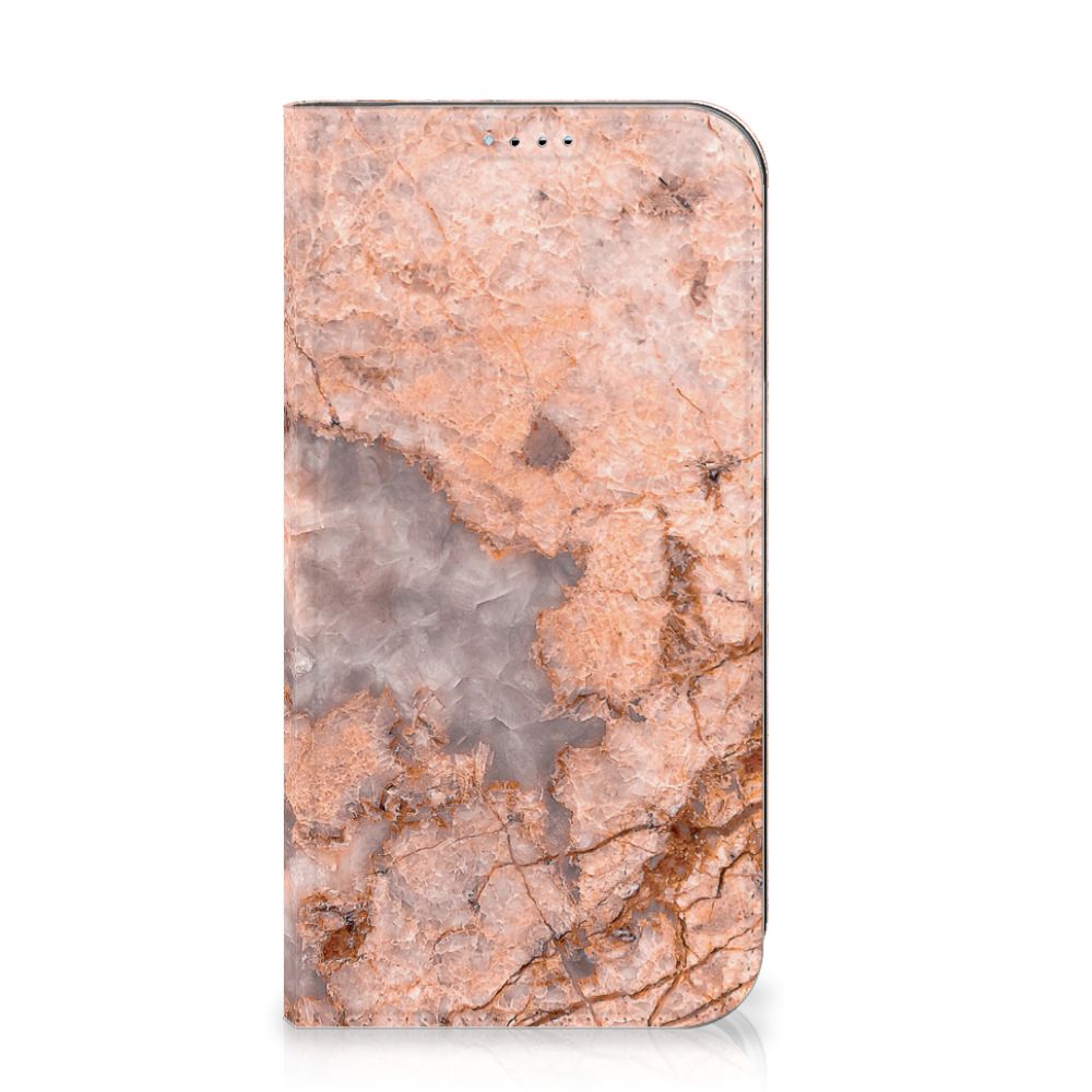 iPhone 15 Standcase Marmer Oranje met mooi marmerdesign en luxe uitstraling.đ§Ą