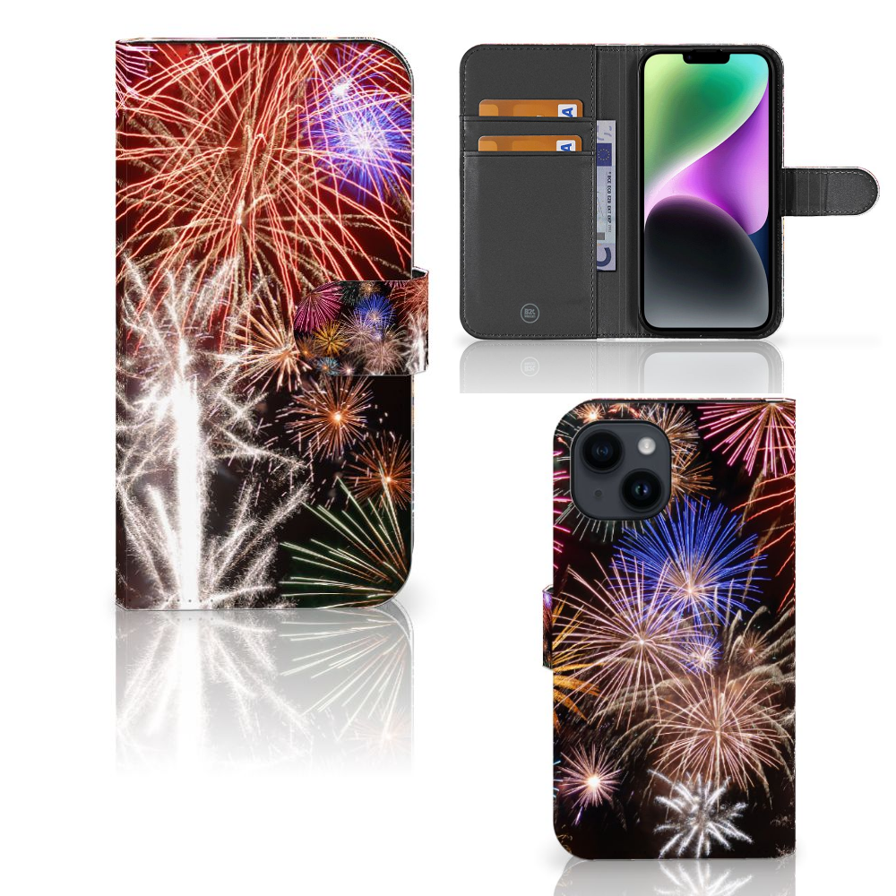 iPhone 15 Wallet Case met Pasjes Vuurwerk met kleurrijke siervuurwerkprint đ