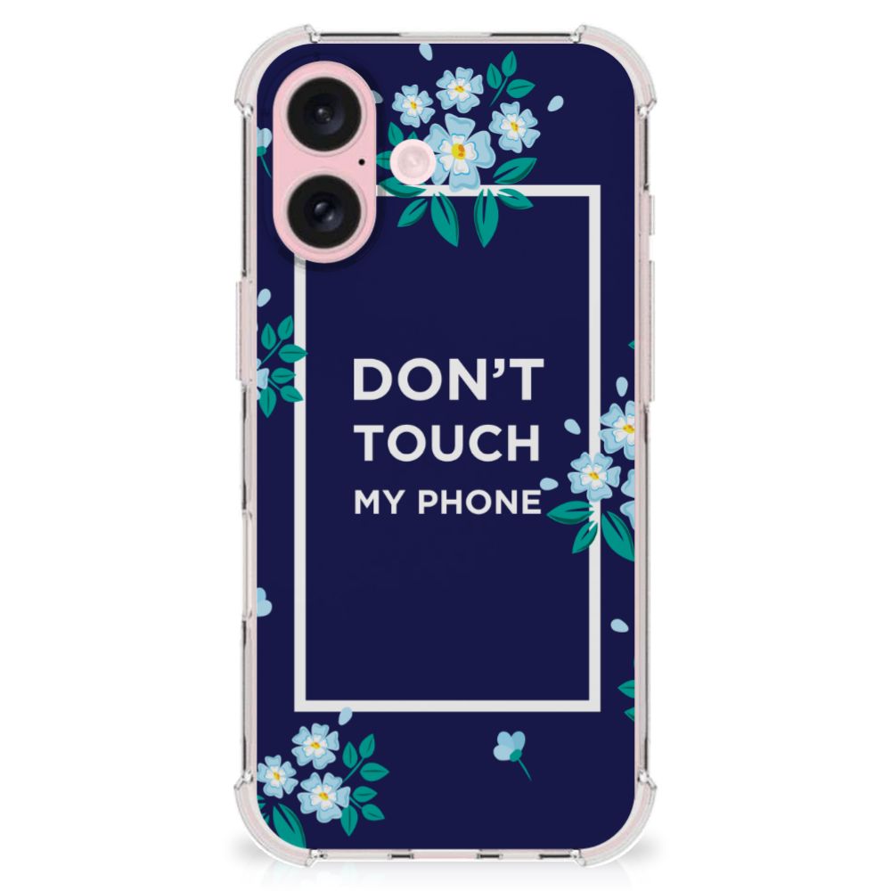 iPhone 16 Anti Shock Case Flowers Blue DTMP achterkant bloemen ontwerp