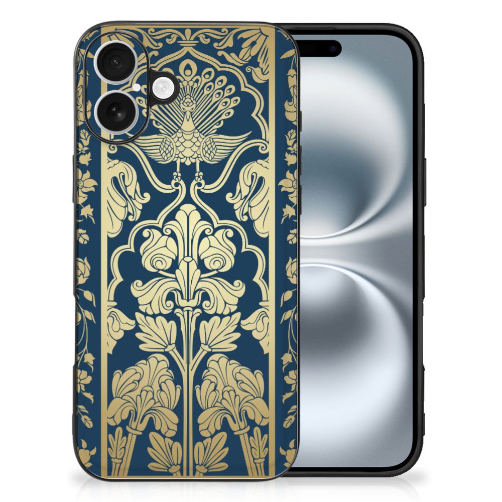 Apple iPhone 16 Bloemen Hoesje Beige Flowers back cover bloemen design navy