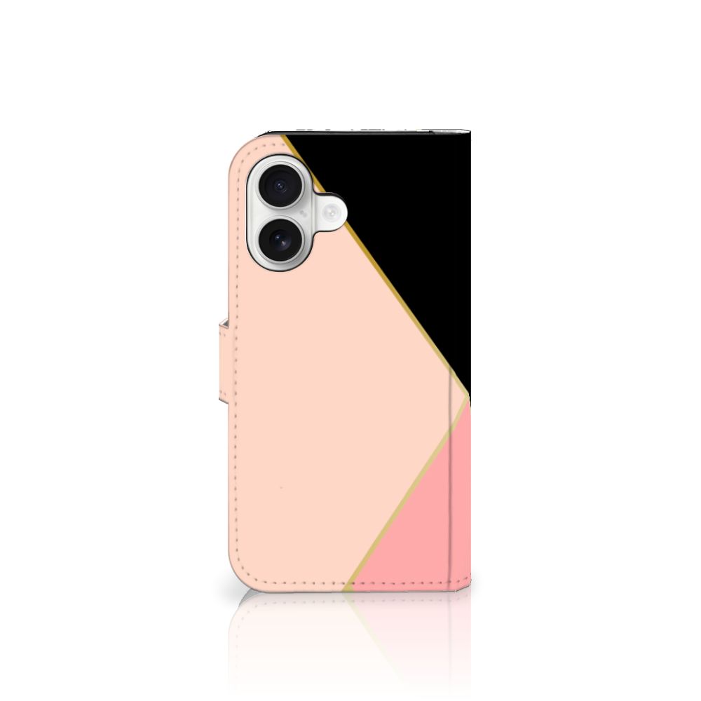 iPhone 16 Book Case Zwart Roze Vormen bookcase geometrisch zwart roze
