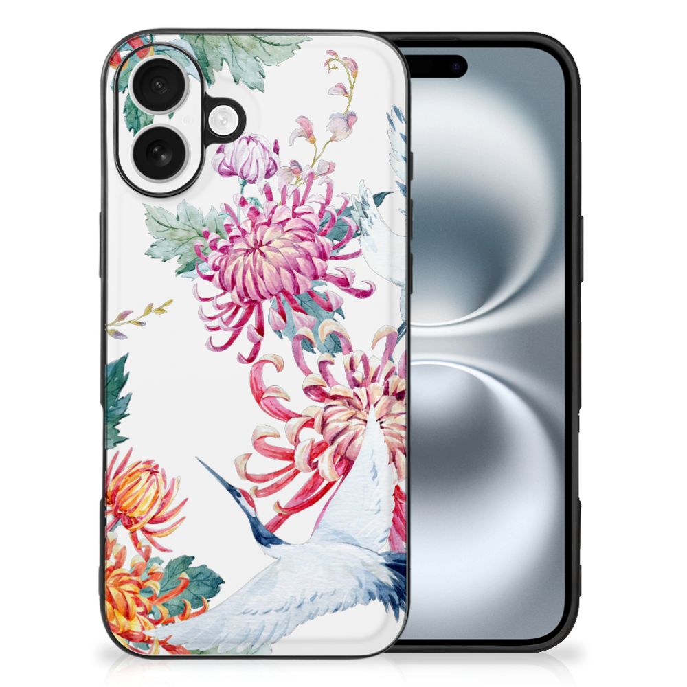 Apple iPhone 16 iPhone 16 Dierenprint Telefoonhoesje Bird Flowers bloemen vogels design voorkant