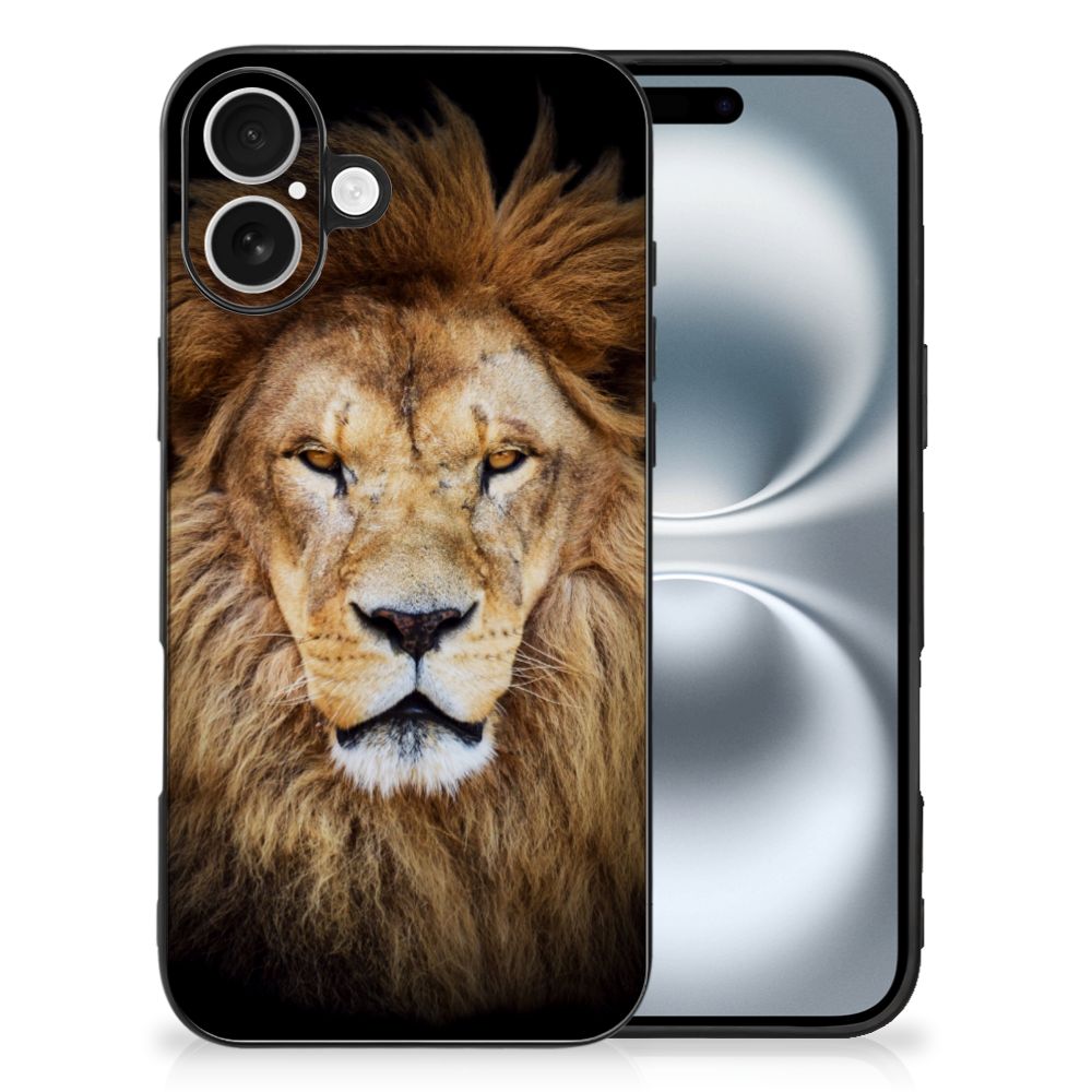 Apple iPhone 16 Dierenprint Telefoonhoesje Leeuw front achterkant