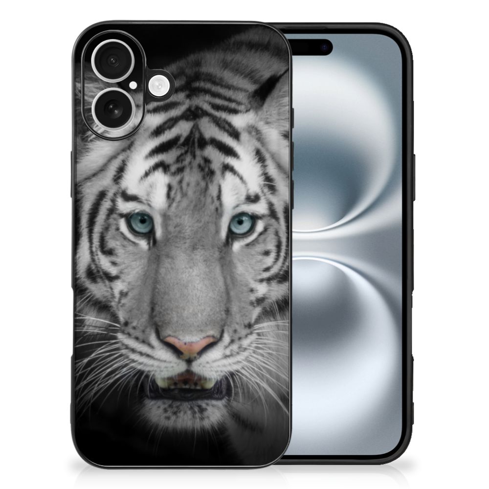 Apple iPhone 16 Dierenprint Telefoonhoesje Tijger tijgerprint zwart voorkant en achterkant