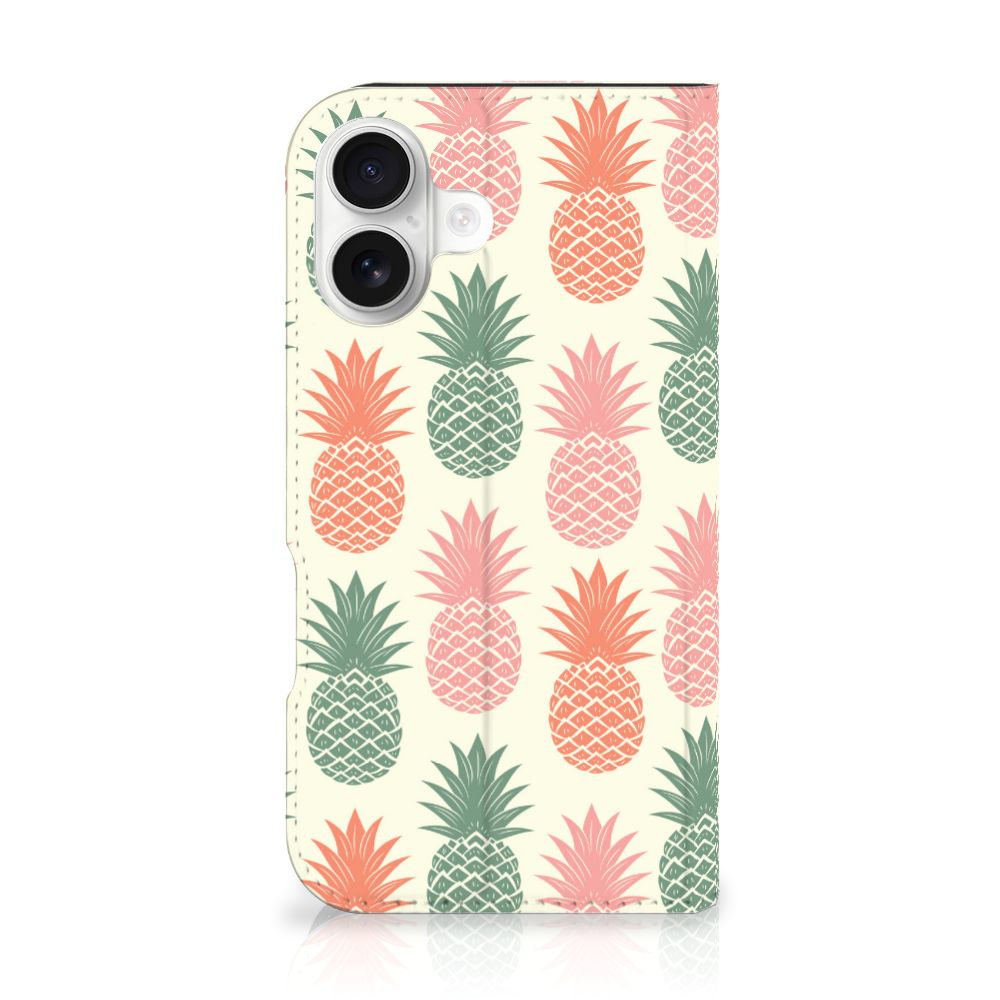 iPhone 16 Flip Style Cover Ananas telefoonhoes ananas design voorkant