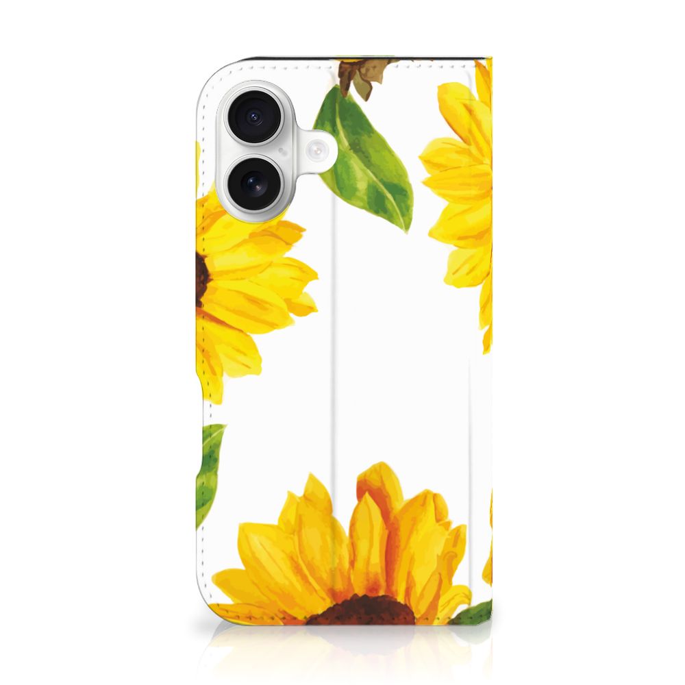 iPhone 16 Hippe Standcase Vuurwerk zonnebloemen design voorkant