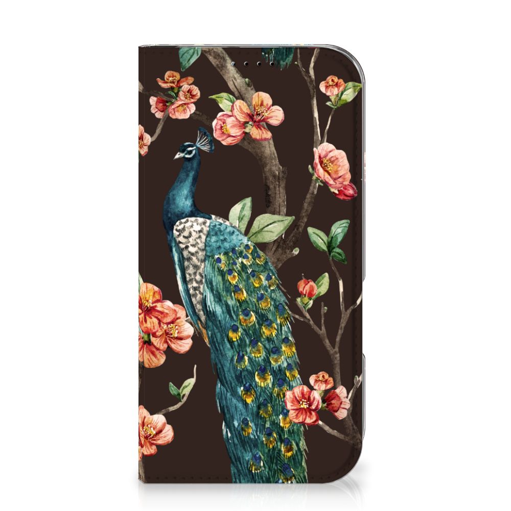 iPhone 16 Hoesje maken Pauw met Bloemen wallet case pauw bloemen voorkant