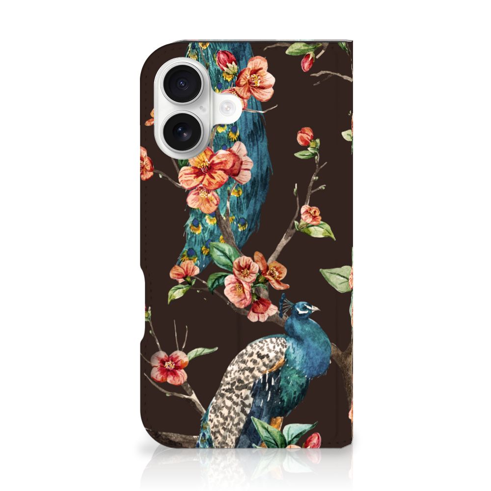 iPhone 16 Hoesje maken Pauw met Bloemen hoesje pauw bloemen design voorkant