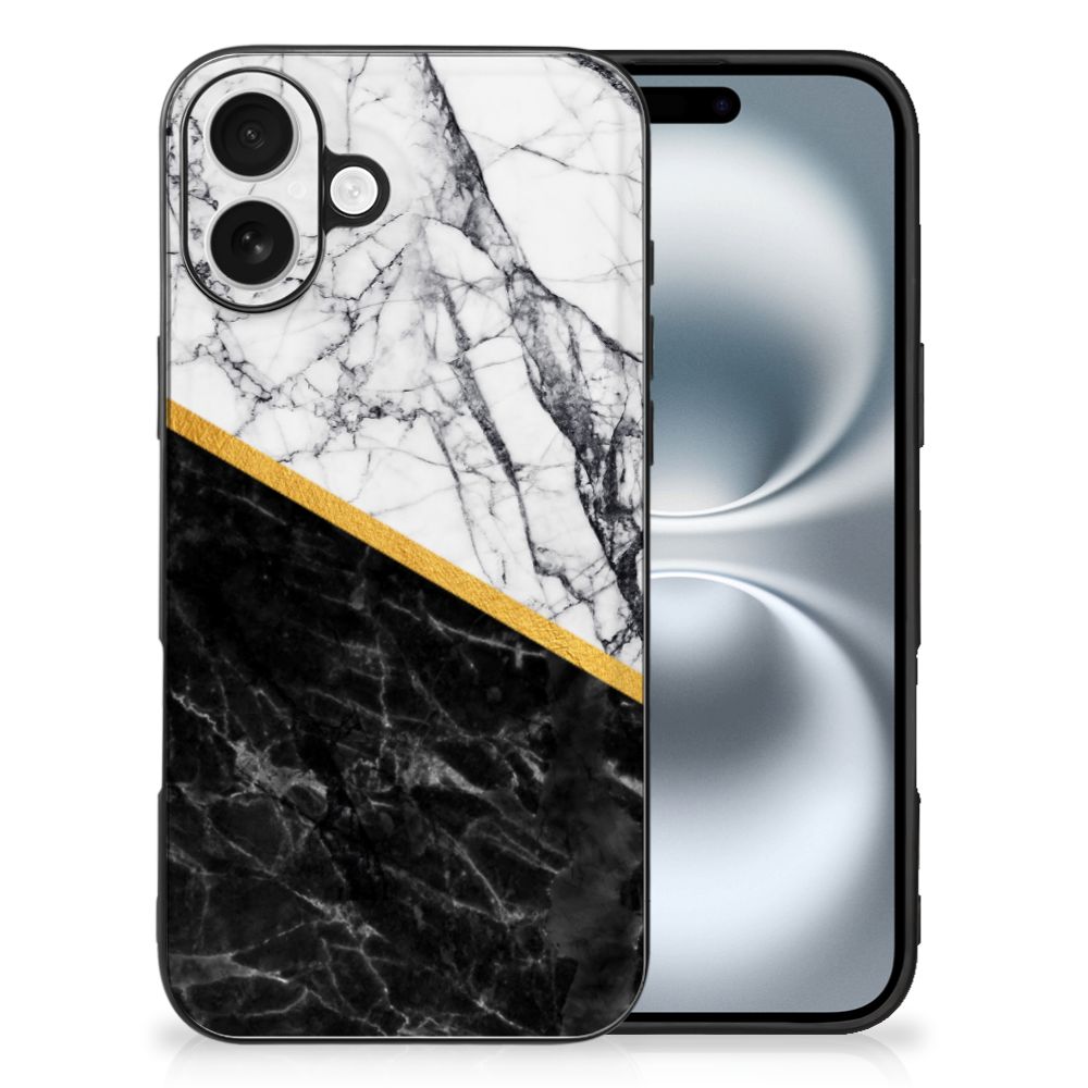 iPhone 16 Marmeren Print Telefoonhoesje Marmer Wit Zwart design marmer zwart wit aanzicht
