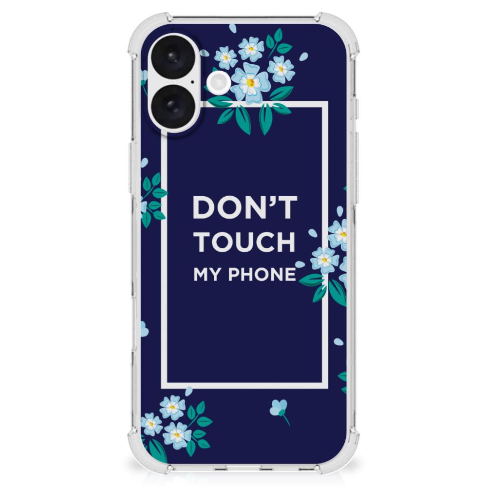 iPhone 16 Plus Anti Shock Case Flowers Blue DTMP achterzijde