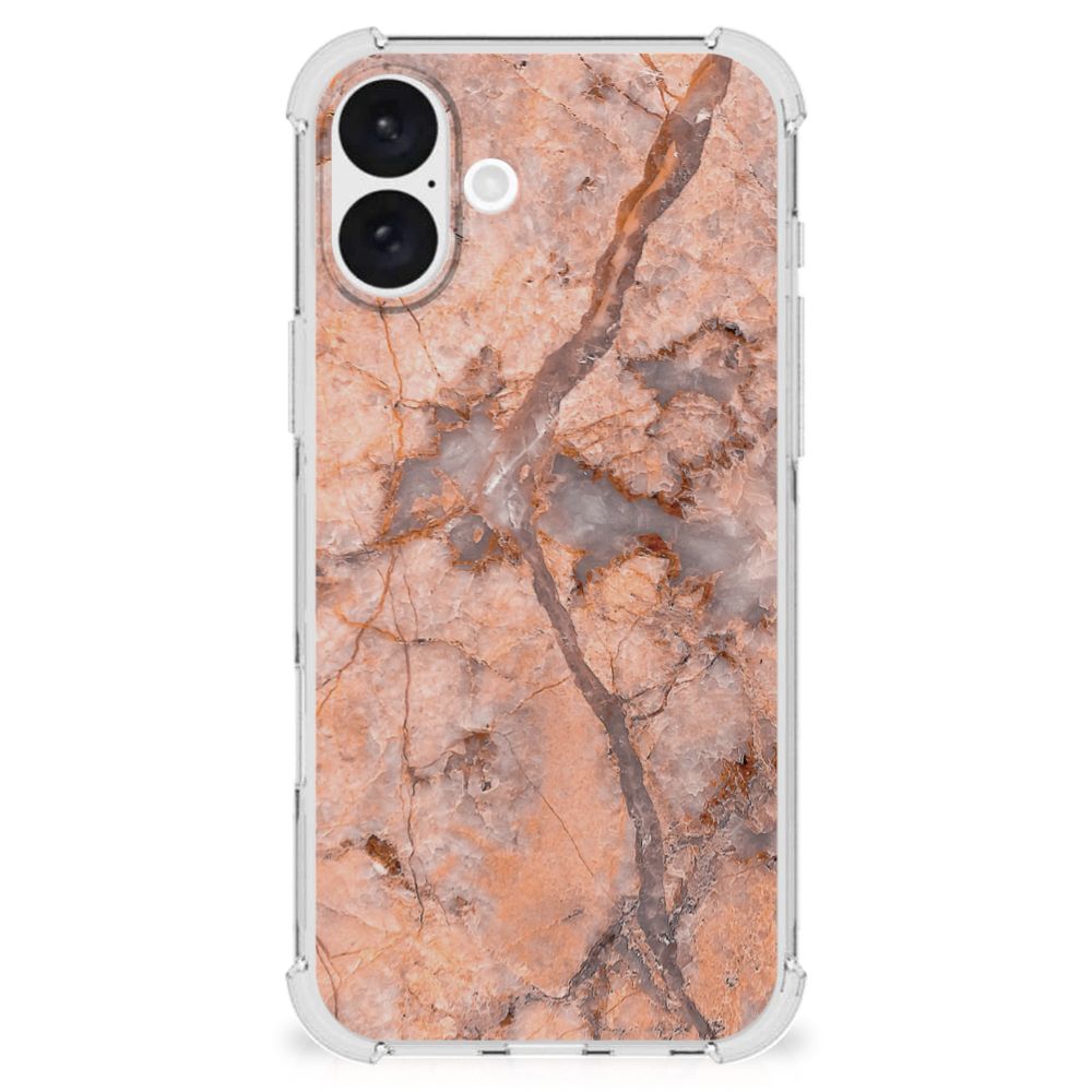 iPhone 16 Plus Anti-Shock Hoesje Marmer Oranje achteraanzicht