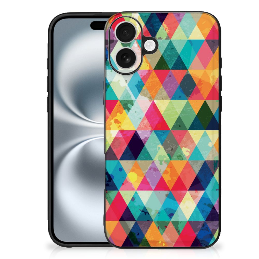 Apple iPhone 16 Plus Back Case Geruit hoesje geometrisch design achterkant