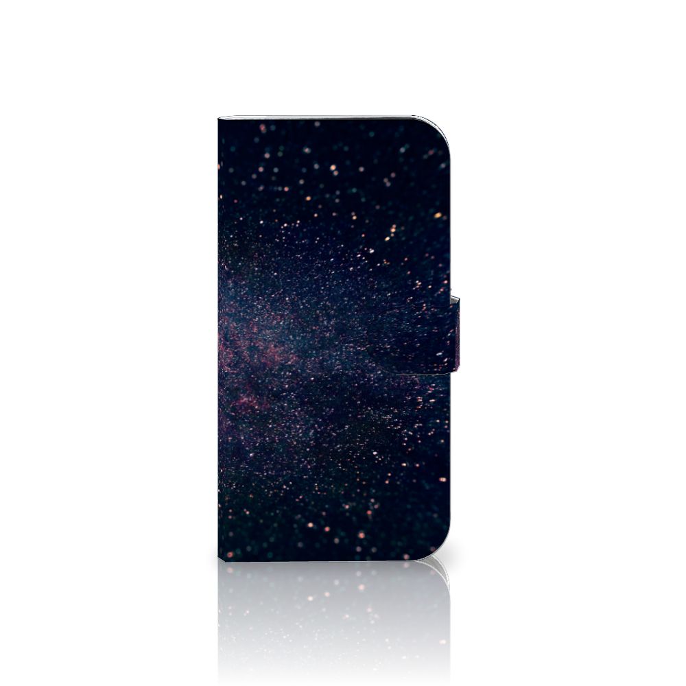 iPhone 16 Plus Book Case Stars boek hoesje sterren inktzwarte achtergronden paarse blauwe kleuren