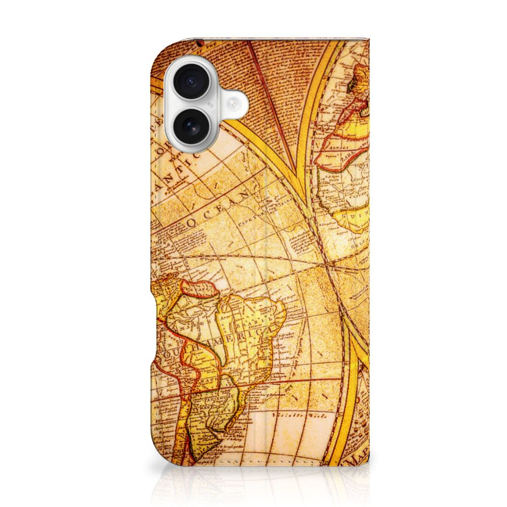 iPhone 16 Plus Book Cover Kompas wereldkaart design front