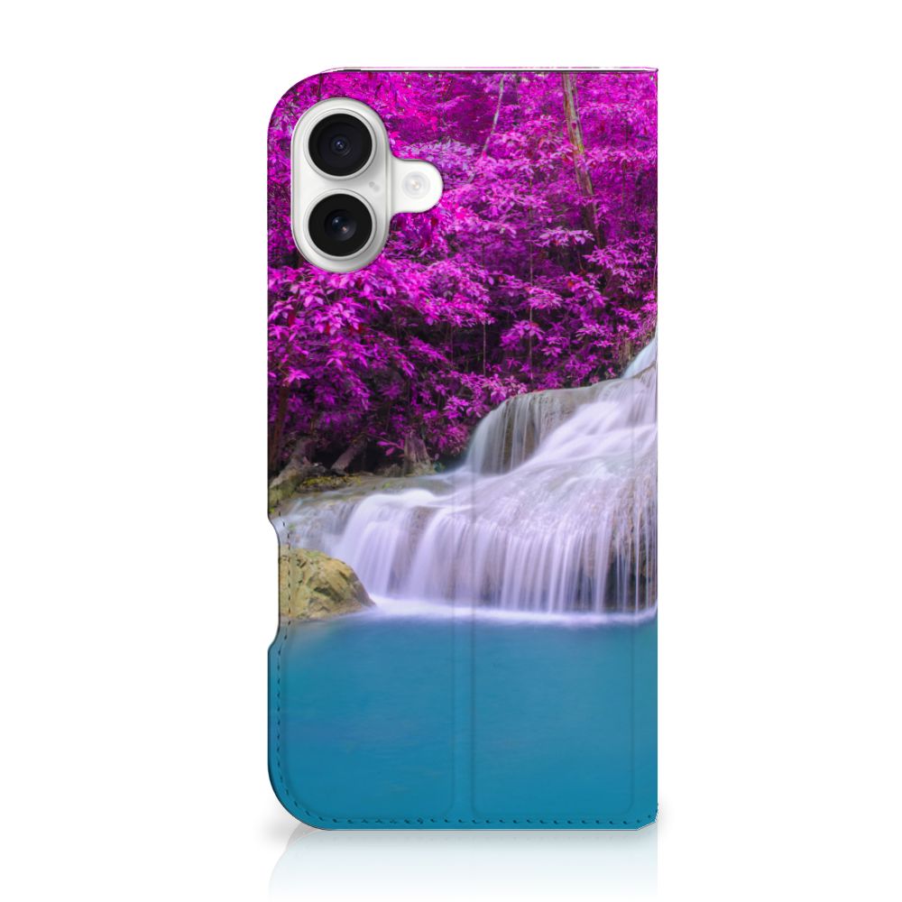 iPhone 16 Plus Book Cover Waterval boekomslag waterval roze aanzicht