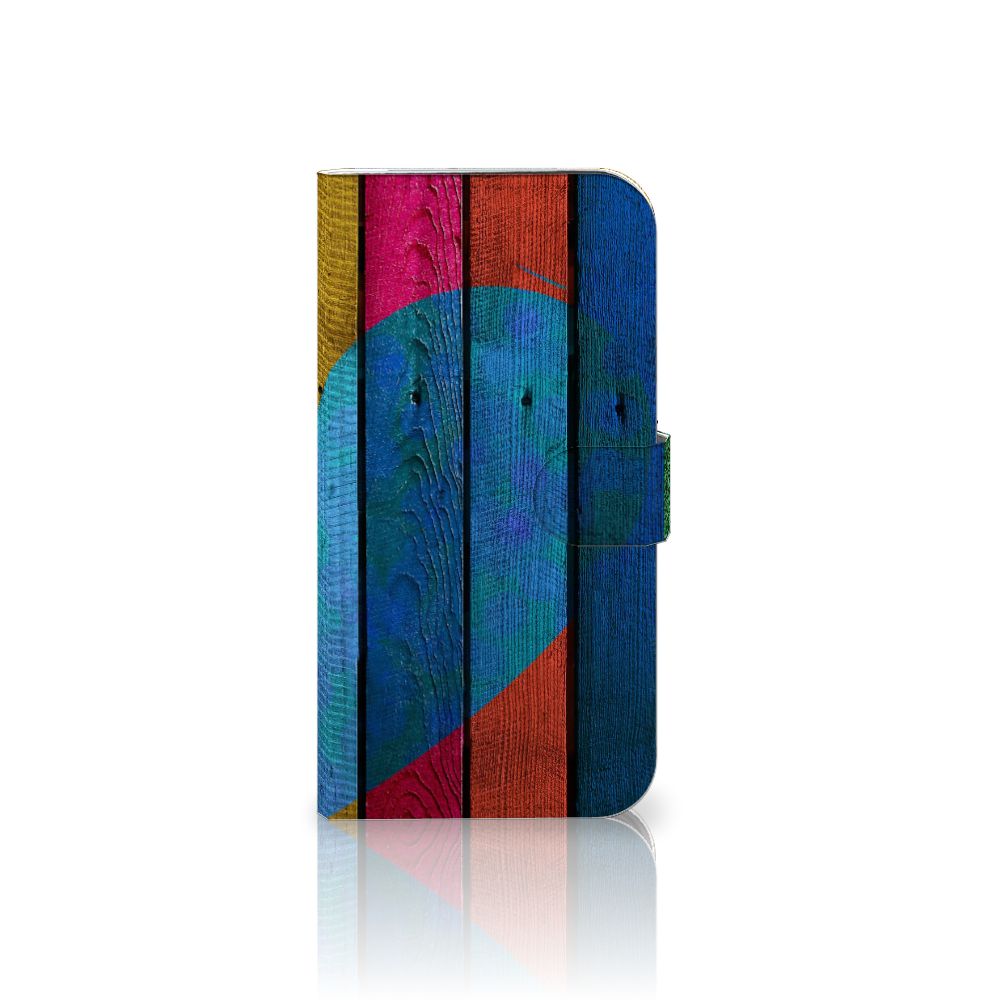 iPhone 16 Plus Book Style Case Wood Heart Cadeau voor je Vriend boekhoesje design hartje aanzicht