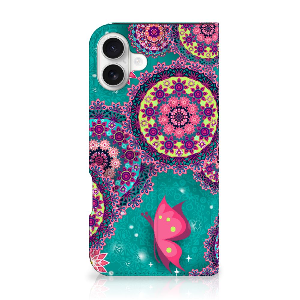 iPhone 16 Plus Bookcase Cirkels en Vlinders designnaam cirkels vlinders