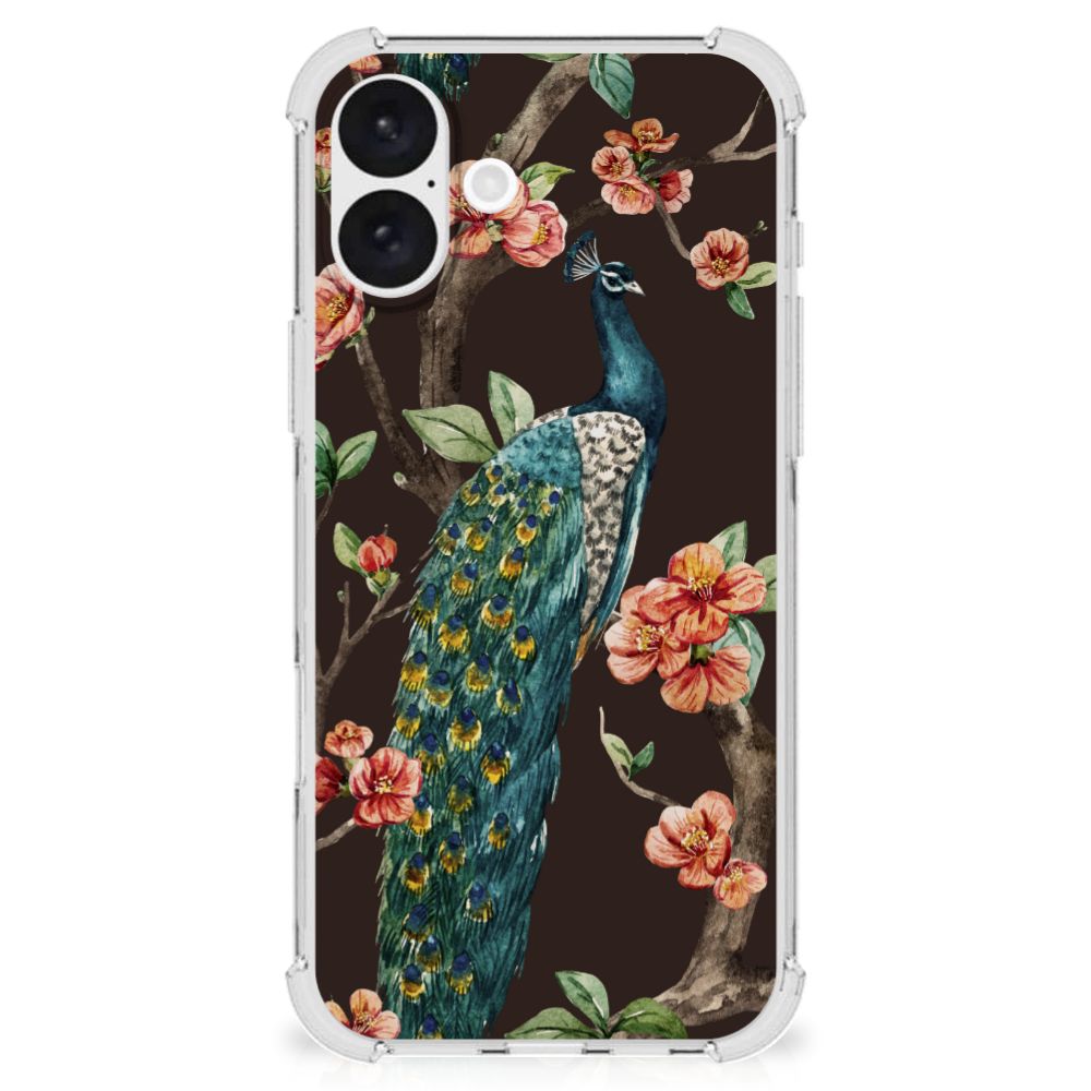 iPhone 16 Plus Case Anti-shock Pauw met Bloemen achterzijde