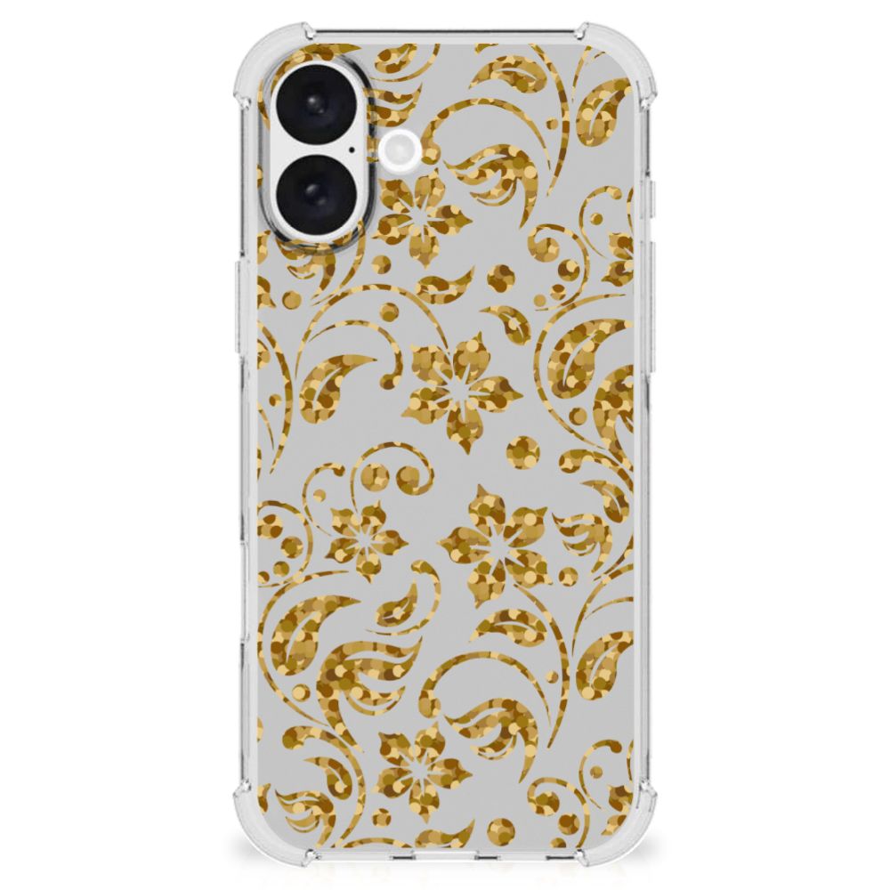 iPhone 16 Plus Case Gouden Bloemen achterkant ontwerp