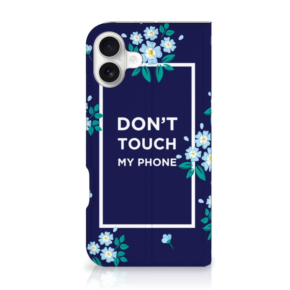 iPhone 16 Plus Design Case Flowers Blue DTMP voorkant