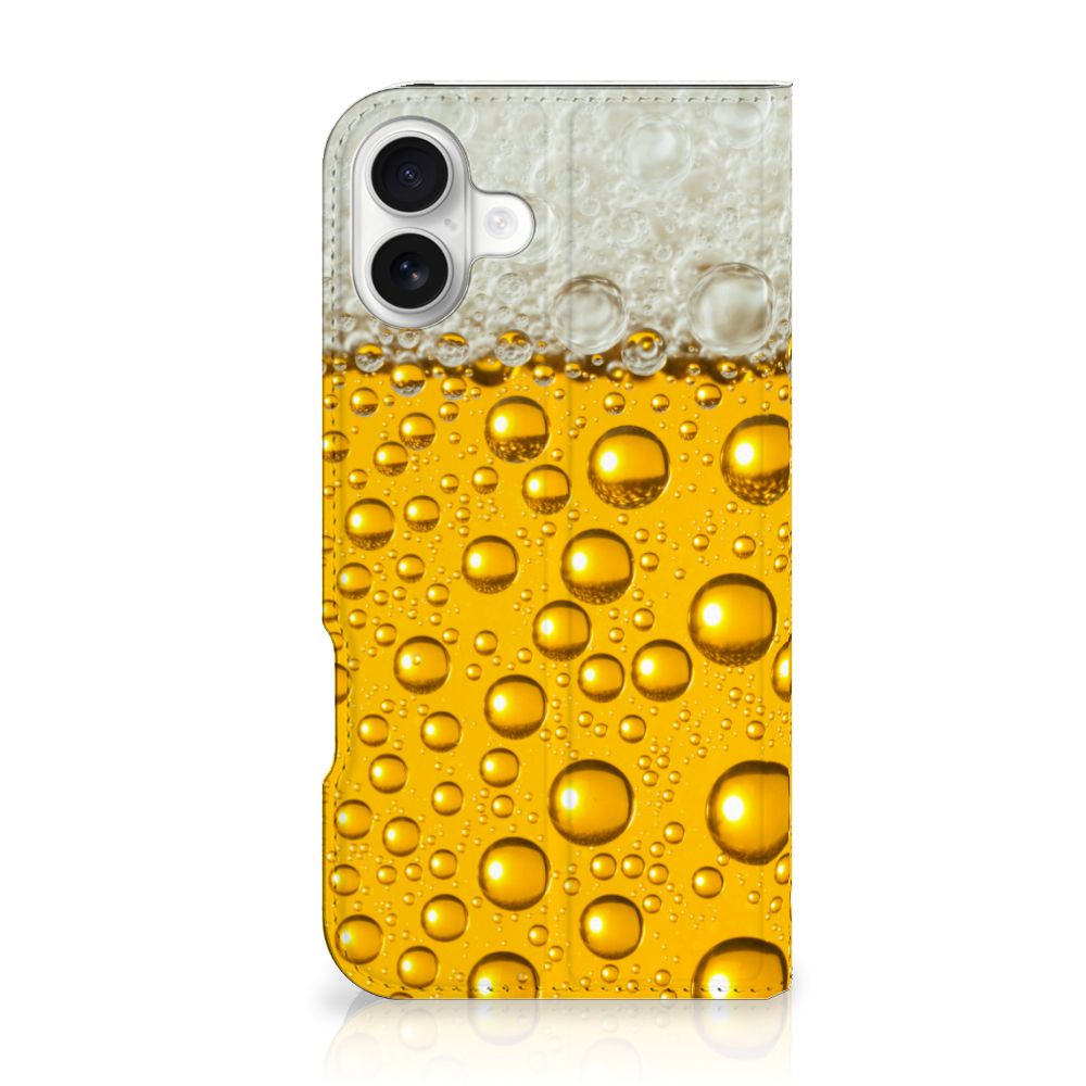 Apple iPhone 16 Plus Flip Style Cover Bier met bierprint zijkant