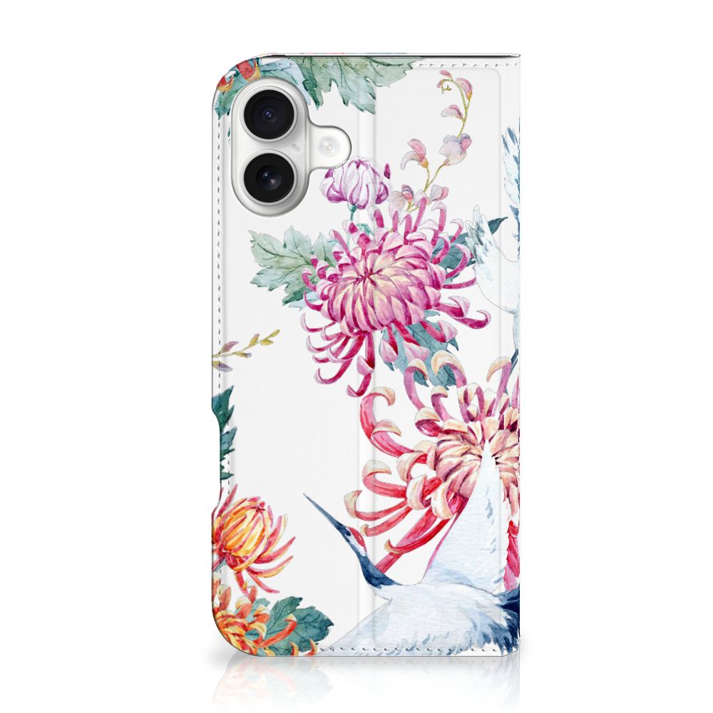 iPhone 16 Plus Hoesje maken Bird Flowers bloemen ooievaar design voorkant