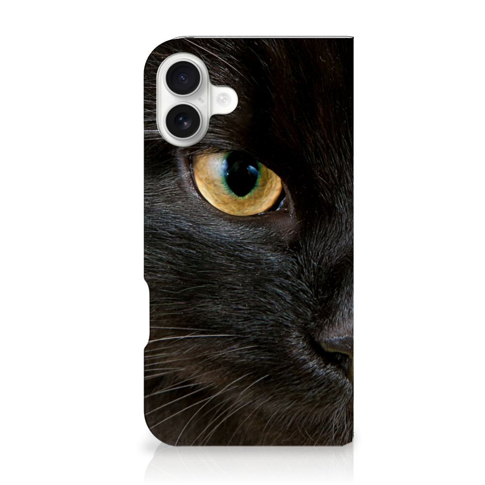 Apple iPhone 16 Plus Hoesje maken Zwarte Kat stand case zwarte kat close-up