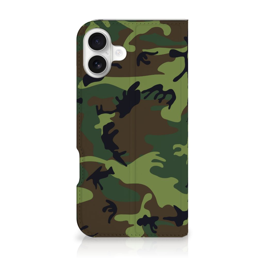 iPhone 16 Plus Hoesje met Magneet Army Dark camouflage design voorkant
