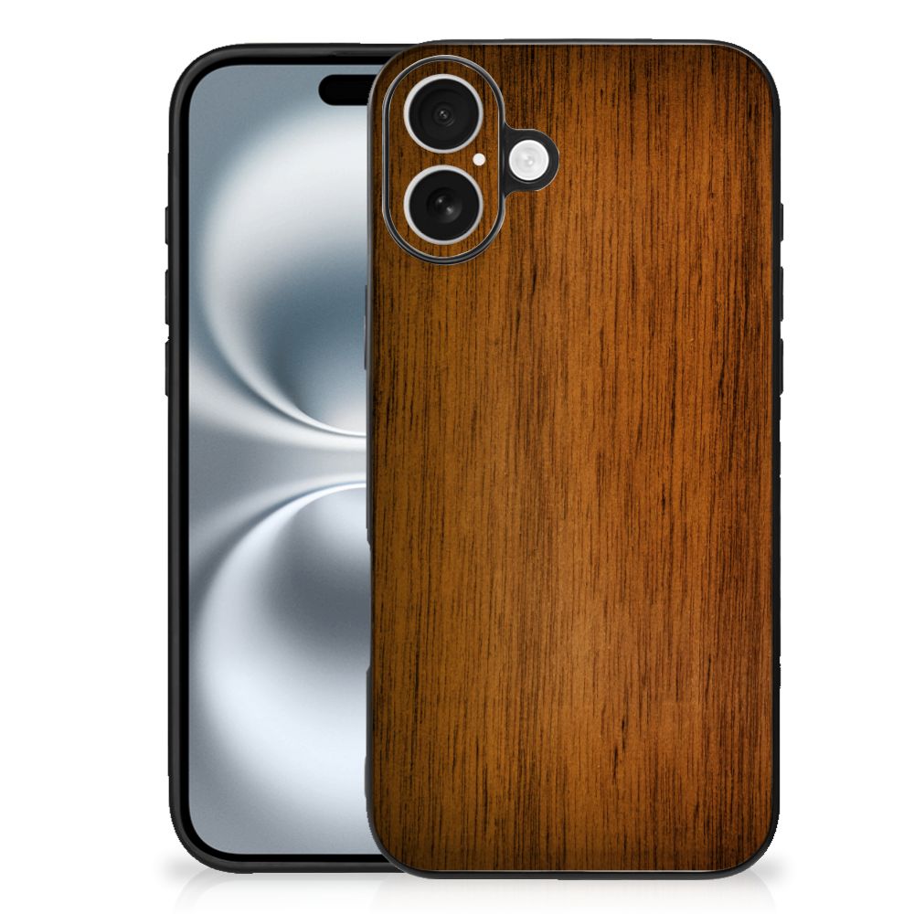 Apple iPhone 16 Plus iPhone 16 Plus Houten Print Telefoonhoesje Donker Hout achterkant bruin