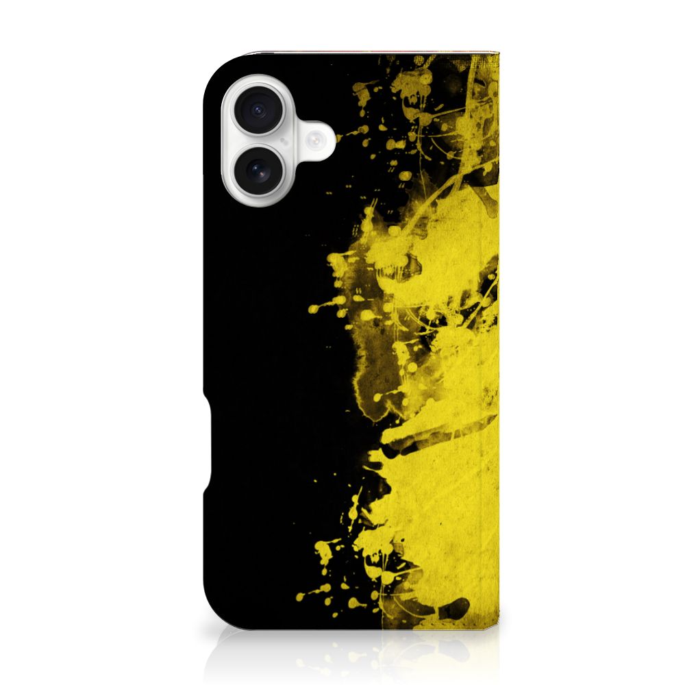 iPhone 16 Plus Standcase België design geel zwart achteraanzicht