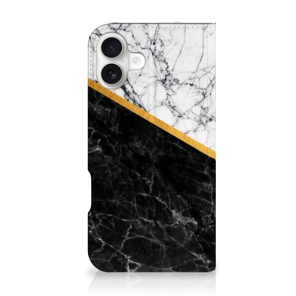 iPhone 16 Plus Standcase Marmer Wit Zwart design hoesje aanzicht