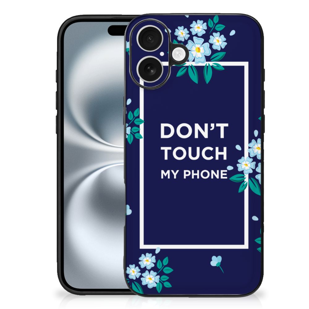 Apple iPhone 16 Plus Telefoon Hoesje Flowers Blue DTMP hoesje don t touch my phone aanzicht