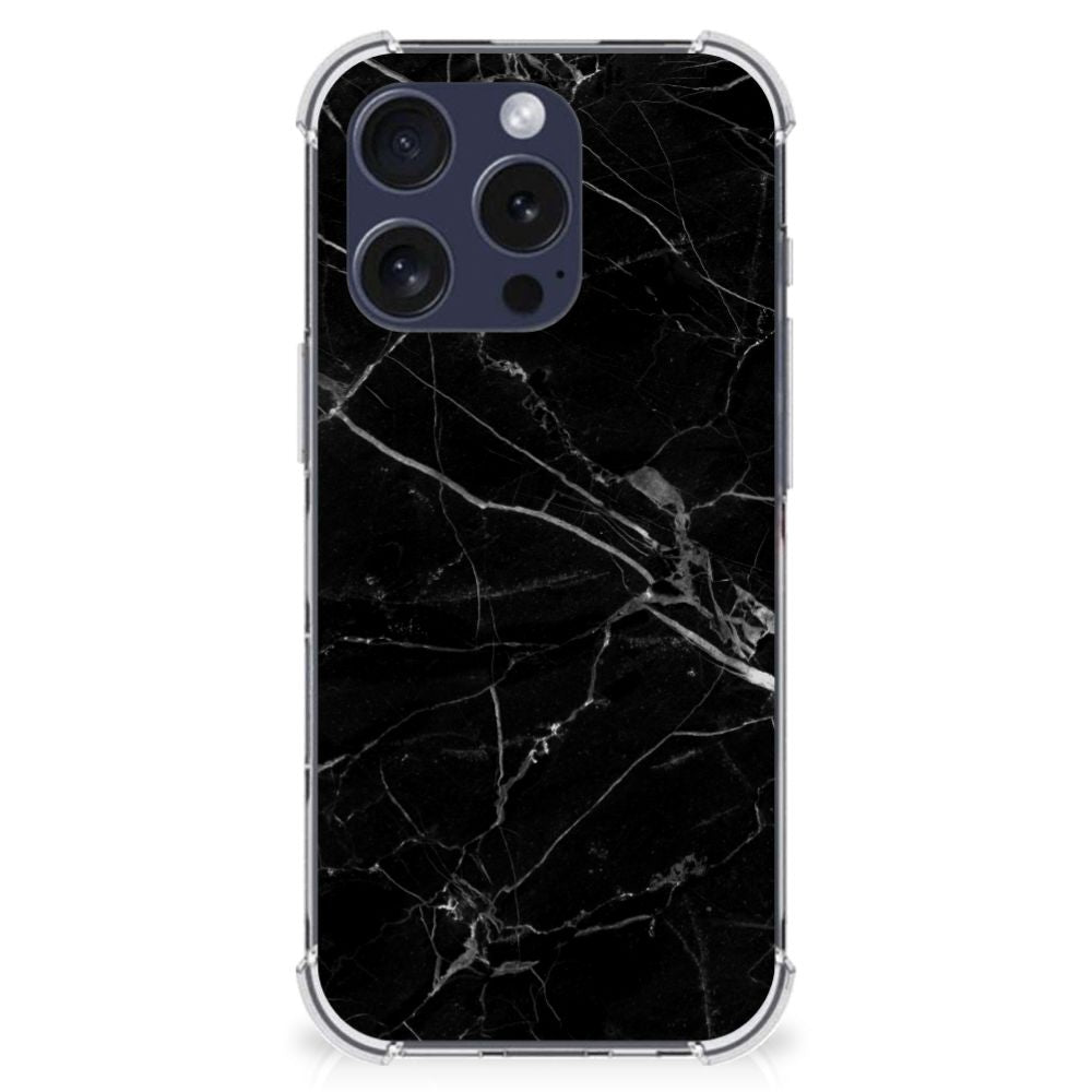iPhone 16 Pro Anti-Shock Hoesje Marmer Zwart achterkant