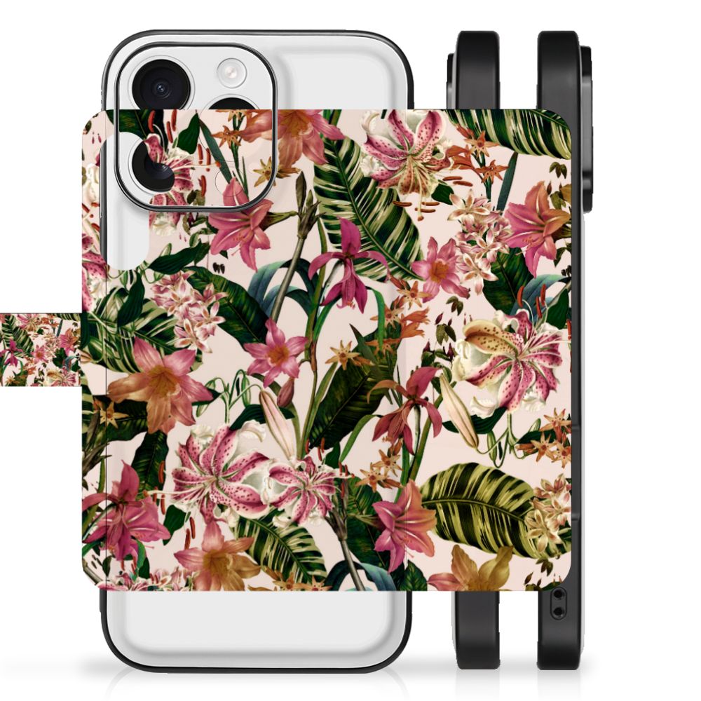 Apple iPhone 16 Pro Back Case Army Light bloemenprint zijaanzicht