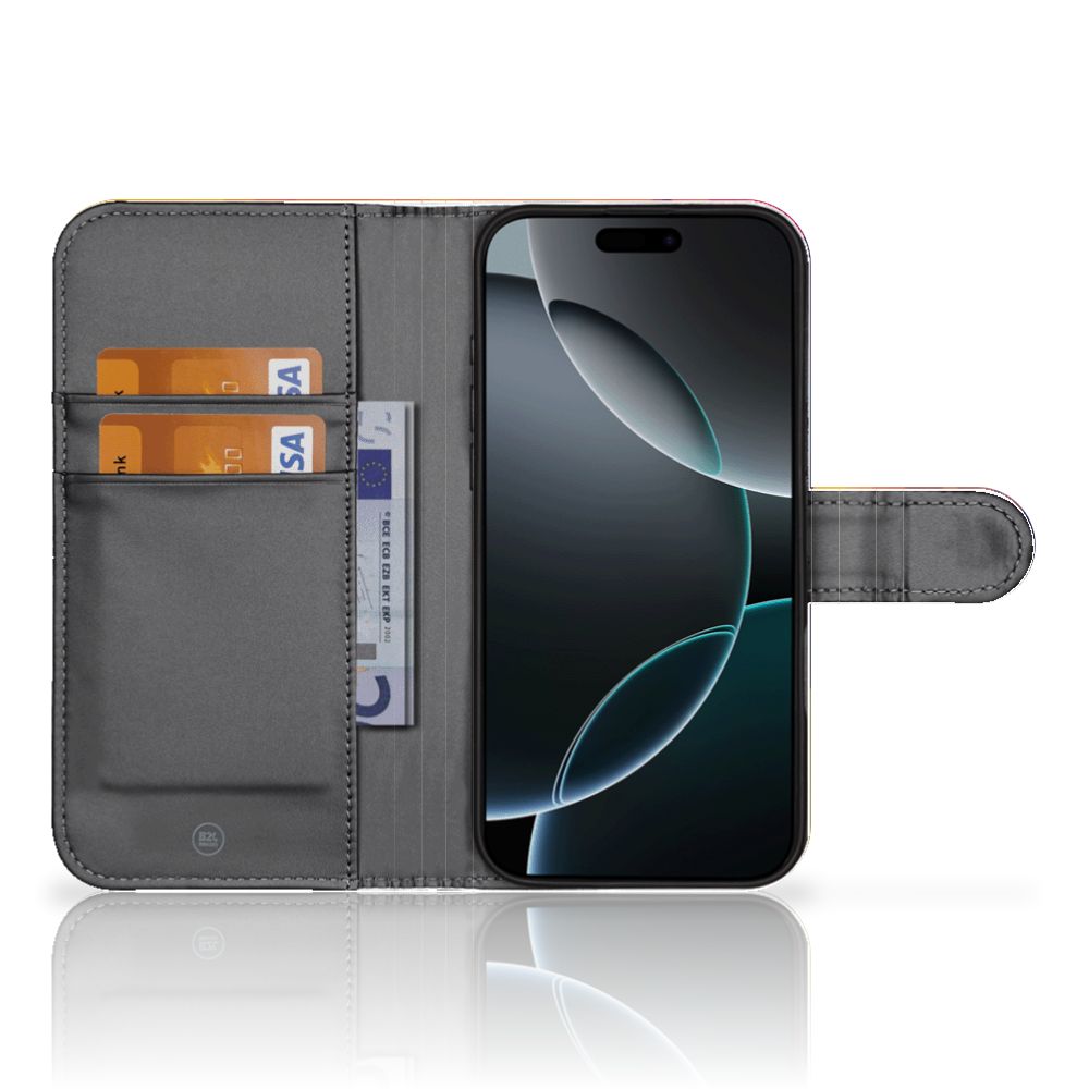iPhone 16 Pro Book Case Polygon Color binnenkant met pasjes en scherm
