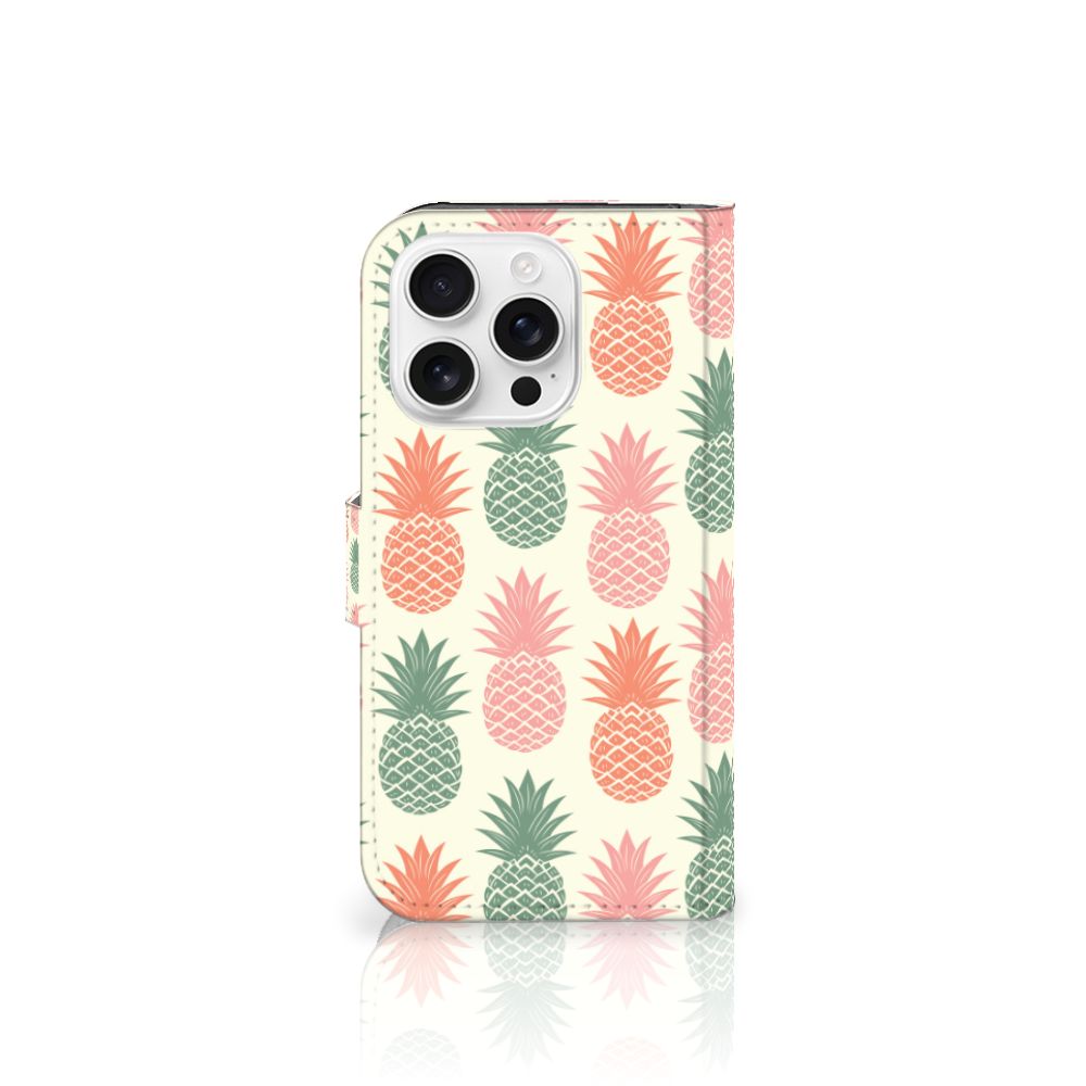 iPhone 16 Pro Book Cover Ananas telefoonhoesje ananas design voorkant