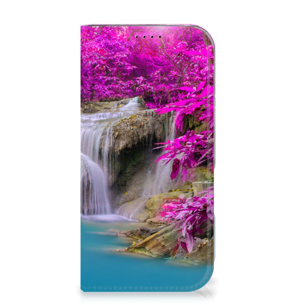 iPhone 16 Pro Book Cover Waterval boekhouder waterval roze bloemen